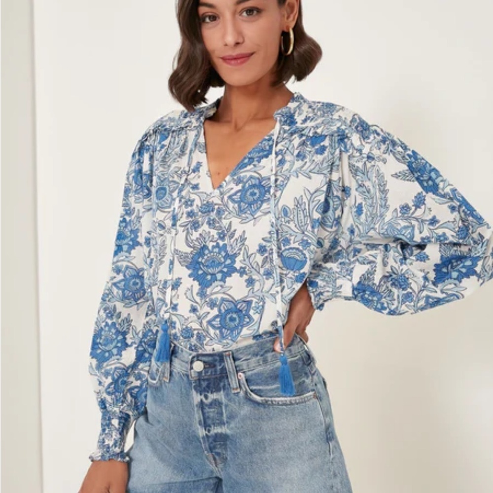 Ro’s Garden Leticia Hollie Shirt Blue & White 100% Cotton Size Large Tuckernuck - Picture 11 of 11